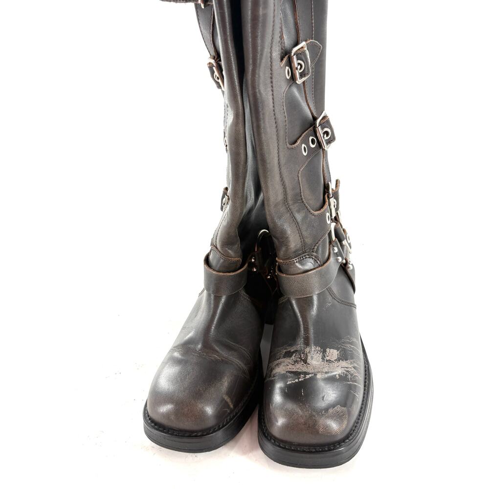 Steve Madden Rocky Buckle Moto Boots 7.5 Punk Grunge Gray Silver Tall Knee High - Picture 2 of 8